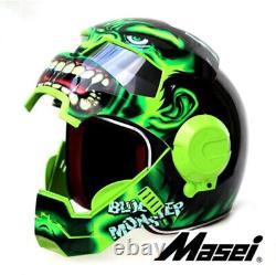 2023 DOT Masei Motorbike Flip Up Helmet Motorcycle Bike Full Face Helmets Green