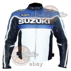 4318 Suzuki Biker Jacket Blue Motorcycle Coat Motorbike Leather Armour Moto Gear