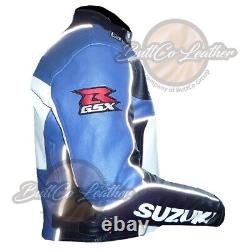 4318 Suzuki Biker Jacket Blue Motorcycle Coat Motorbike Leather Armour Moto Gear