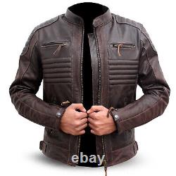 Dimex Motorcycle Jacket Brown Genuine Leather Biker Motorbike With CE Armour