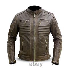Dimex Motorcycle Jacket Grey Genuine Leather Biker Motorbike with CE Armours