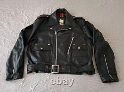 French Fry Motorbiker Leather Jacket Vintage Belted Size L