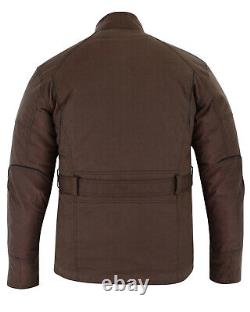 Gallanto Brown Wax Cotton Armoured Motorcycle Motorbike Jacket Waterproof Long