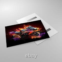 Glass Print 120x80cm Wall Art Picture Motorbike Fire Abstraction Large Artwork