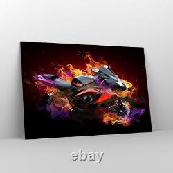 Glass Print 120x80cm Wall Art Picture Motorbike Fire Abstraction Large Artwork
