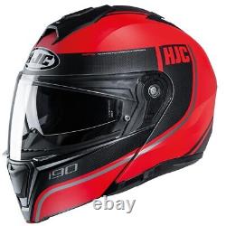 Hjc I90 Davan Red Black Flip Up Front Motorcycle Motorbike Bike Touring Helmet