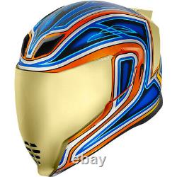 Icon Airflite El Centro Blue Orange Motorcycle Motorbike Helmet Free Gold Visor