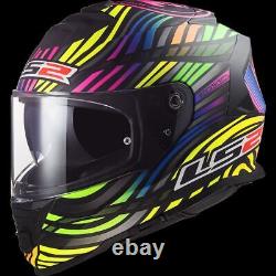 Ls2 Ff800 Storm Dual Visor Acu Gold Full Face Motorbike Helmet Rainbow Power