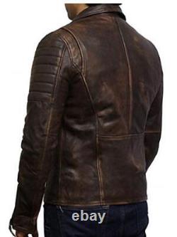 Men Motorbike Jacket Real Leather Genuine Cowhide Fashion Biker Style Motorcycle