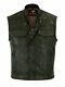 Men Motorcycle Biker Distressed Leather Vest Anarchy Club Gun Pocket