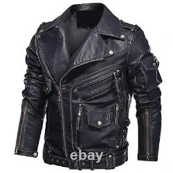 Men Real Leather Brando Motorbike Jacket Marlon Biker Motorcycle Genuine Cowhide