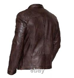 Men's Biker Moto Vintage Motorcycle Antique Brown Waxed Real Leather Jacket