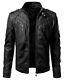 Men's Black Biker Sheepskin Leather Motorcycle Jacket