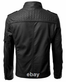 Men's Black Biker Sheepskin Leather Motorcycle Jacket