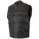 Men's Black Leather Vest Diamond Motorbike Motorcycle Concealed Orange Waistcoat