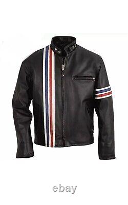 Men's Black Premium Genuine Cow Leather Motorcycle Motorbike Biker Jacket