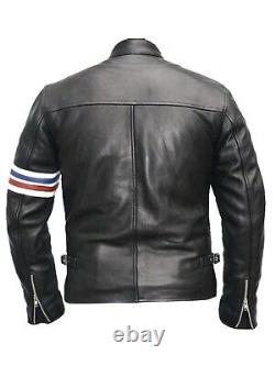 Men's Black Premium Genuine Cow Leather Motorcycle Motorbike Biker Jacket