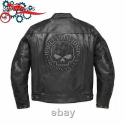 Men's Blouson Motorcycle CUIR Skull Reflective Harley Davidson Jacket