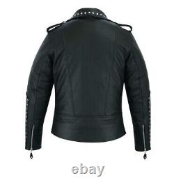 Men's Genuine Cow Leather Studded Black Motorbike Biker Style Jacket