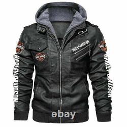 Men's Genuine Cowhide Harley-Davidson Leather Motorbike Hoodie Biker Jacket