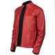 Men's Genuine Lambskin Leather Red Motorcycle Biker Jacket Cafe Racer Jacket