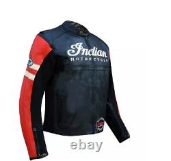 Men's INDIAN Motorcycle Leather Jacket BLACK & RED