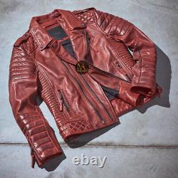 Men's Kay Michaels Bodaskins Style Genuine Sheepskin Leather Jacket Burnt Red