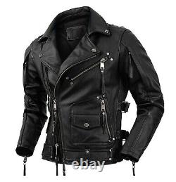 Men's Motorcycle Biker Vintage Cafe Racer Distressed REAL Leather Jacket For Men