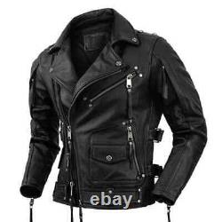 Men's Motorcycle Biker Vintage Cafe Racer Distressed REAL Leather Jacket For Men