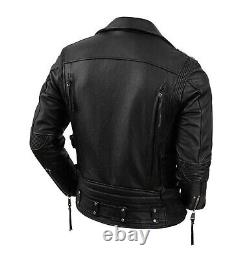 Men's Motorcycle Biker Vintage Cafe Racer Distressed REAL Leather Jacket For Men