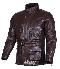 Men's Motorcycle Motorbike Real Cowhide Trailmaster Vintage Waxed Leather Jacket
