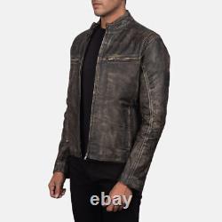 Men's New Motorcycle Brown Distressed Leather Biker Jacket