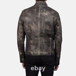 Men's New Motorcycle Brown Distressed Leather Biker Jacket