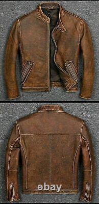 Men's Real Leather Motorcycle Brown Distressed Biker Vintage Motorbike Jacket