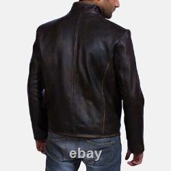 Men's Soft Real Leather Cowhide Smart-fit Casual Vintage Motorbiker Style Jacket