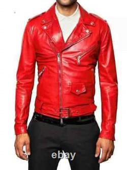 Men's Stylish Genuine Handmade Red Leather Jackets, Motorbike Bike Racer Jacket