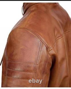 Mens Genuine Cowhide Leather Jacket Motorcycle Real Motorbiker Jacket Stylish