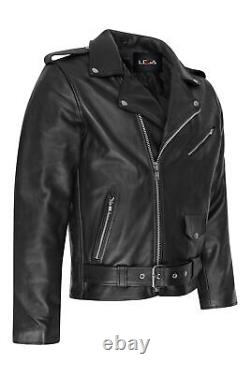 Mens Real Leather Brando Motorbike Motorcycle Classic Biker Jacket All Sizes New