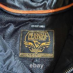 Milwaukee Leather SH1785 Men's Motorcycle Jacket, Reflective Piping, Size Large