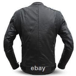 Motorcycle Leather Jacket Motorbike Genuine Black Biker With CE Armour Black