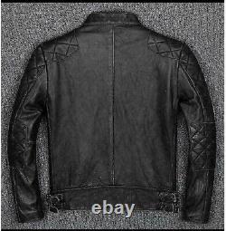 Motorcycle Real Leather Jacket Motorbike Genuine Black Biker Jacket For Men