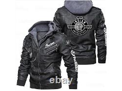 New Men's Handmade Indian Motorcycle Hoodie Geniune Cowhide Leather Biker Jacket