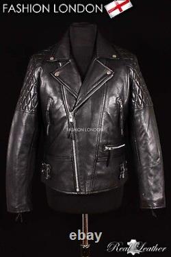 REBEL Men's Biker Motorcycle Style Leather Jacket Motorbike Cruiser Black Jacket