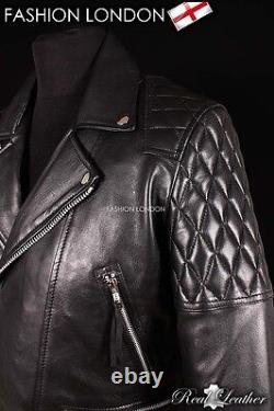 REBEL Men's Biker Motorcycle Style Leather Jacket Motorbike Cruiser Black Jacket