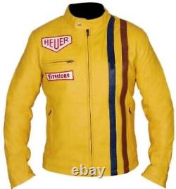 Steve McQueen Yellow Cowhide Motorbike Leather Biker Motorcycle Jacket