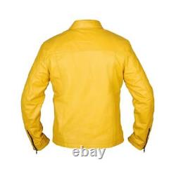 Steve McQueen Yellow Cowhide Motorbike Leather Biker Motorcycle Jacket