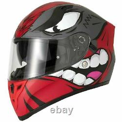 Vcan V128 Dual Visor Full Face Motorbike Crash Helmet Mohawk Red Free Dark Visor