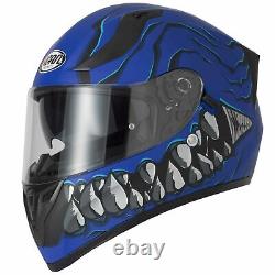 Vcan V128 Full Face Motorbike Helmet Sun Visor Skull Mordhi Blue Free Dark Visor