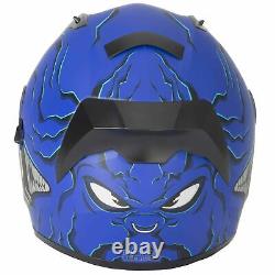 Vcan V128 Full Face Motorbike Helmet Sun Visor Skull Mordhi Blue Free Dark Visor
