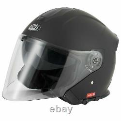 Vcan V586 Dual Visor Jet Style Open Face Motorcycle Motorbike Helmet Matt Black